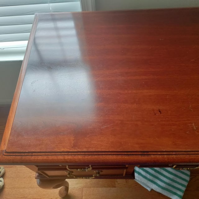 1970s Queen Anne Mahogany Writing Desk on Pad Feet W/Ball and Claw Chair For Sale - Image 11 of 11