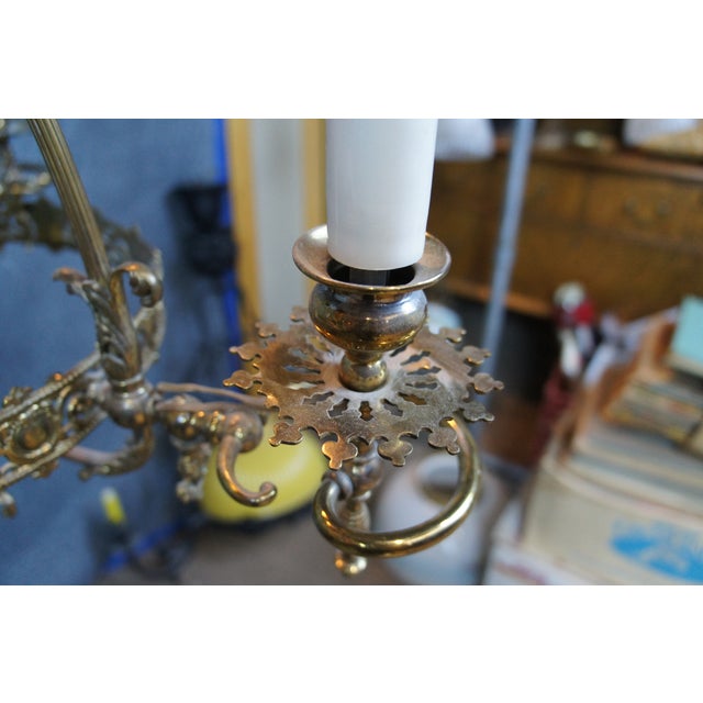 Antique Victorian Converted 4 Light Hurricane Candlestick Pendant Chandelier 36" For Sale - Image 11 of 16