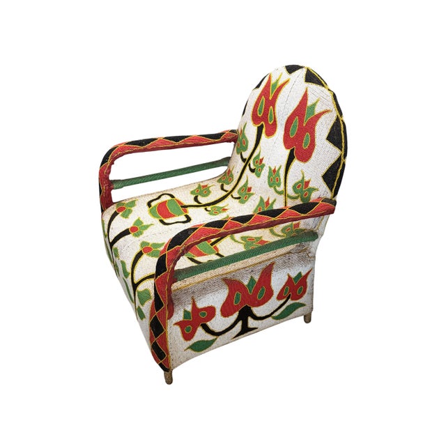 White Vintage African Nigerian Small Yoruba Glass Beaded Chair Sized for Kids and Teenagers. For Sale - Image 8 of 8