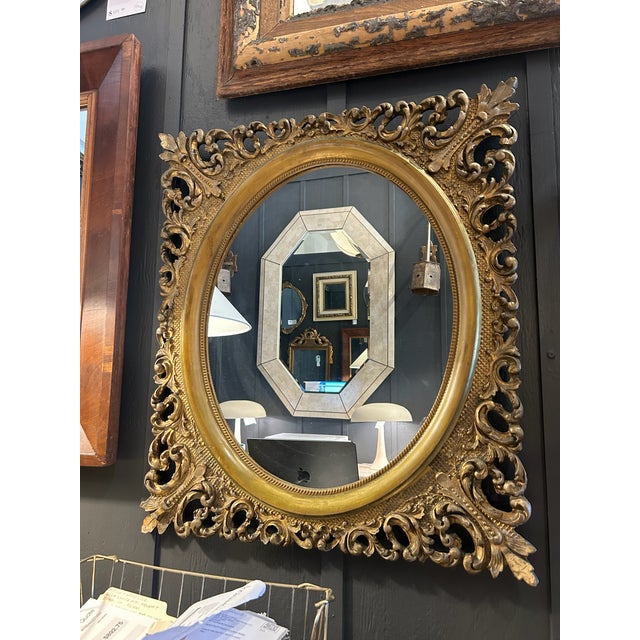 Vintage Carved Wood Gold Leaf Oval Mirror For Sale In Los Angeles - Image 6 of 9