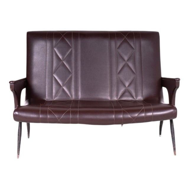 Vintage Two-Seater Sofa in Brown Skai with Metal Legs For Sale