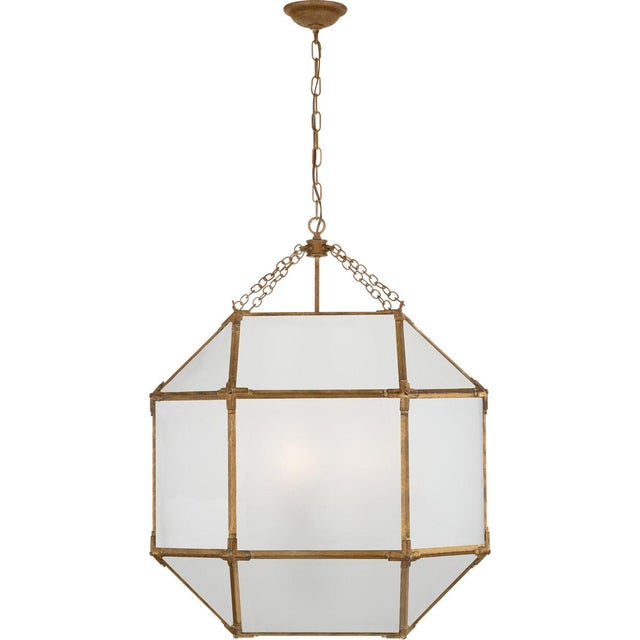 Morris Large Lantern in Gilded Iron with Frosted Glass Designer: Suzanne Kasler Canopy: 4.75" Round Mounting: Chain Shade...