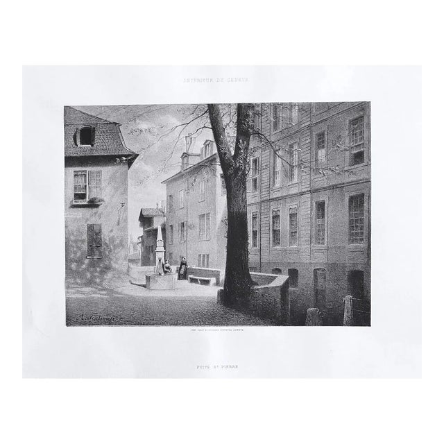 Antonio Fontanesi, The Interior of Geneve, Lithograph, 19th Century For Sale