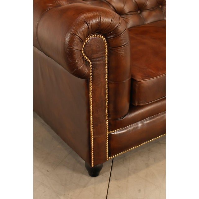 Chesterfield Style 6 Foot Cognac Brown Tufted Leather Sofa For Sale - Image 9 of 16
