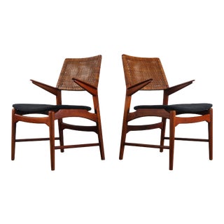 Teak and Cane Vintage Dining Chairs by E Knudsen for Jensen & Lykkegaard - a Pair For Sale