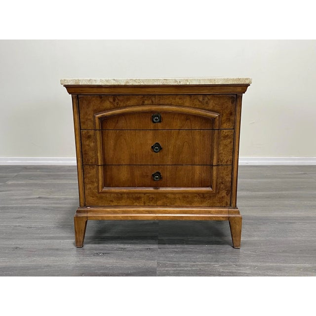 Late 20th Century Mid Century Walnut Burlwood Nightstand With Travertine Top For Sale - Image 5 of 8
