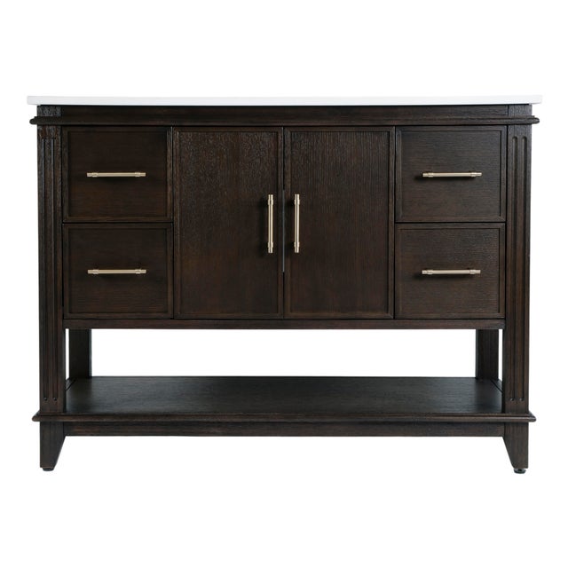 Reece 48 in. W Wood & Quartz Single Sink Bathroom Vanity, Dark Roast Coffee Wire Brushed For Sale In Chicago - Image 6 of 11
