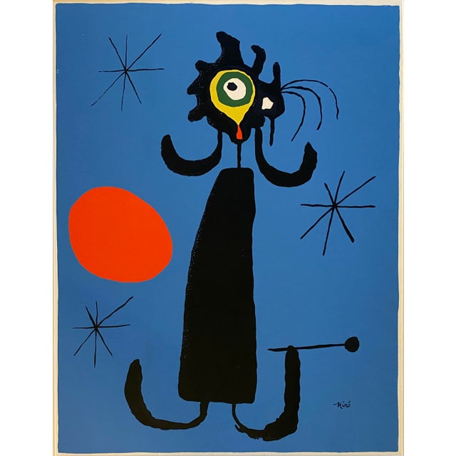Antique Silk Screen Print of Miro's Personage, Vintage, Signed, Joan Miró (After) – Abstract Surrealist Figural Silkscreen...