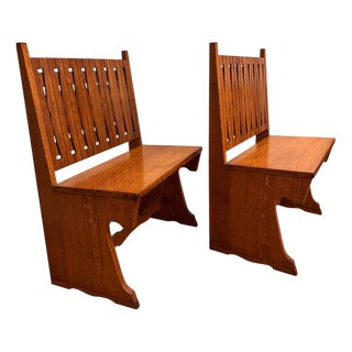 Small Italian Oak Hallway Benches, 1950s, Set of 2 For Sale