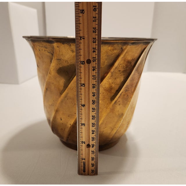 Vintage Mid-Century Brass Swirl Planter/Wastebasket Made in India For Sale - Image 10 of 10