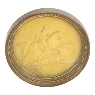 Antique Early 19th Century French Empire Gilt Bronze Medal Depicting the Duc D' Angouleme on Horse Back in Ormolu Frame Circa 1825 For Sale