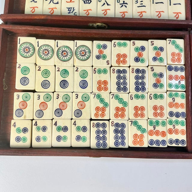 Early 20th Century Antique Chinese Boho Chic Chinoiserie Mahjong Game Set, Rosewood & Brass Box. For Sale - Image 5 of 15