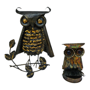Pair of Brutalist Mid-Century Modern Metal Owls