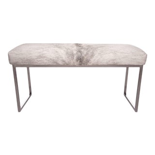 Modern Grey White Cowhide Bench For Sale
