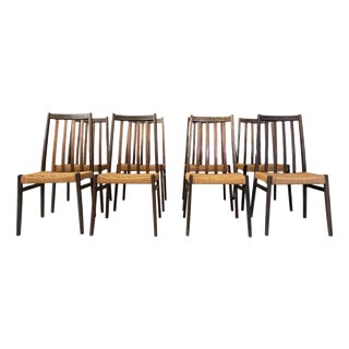 Vintage Teak and Cord Dining Chairs, 1960s, Set of 8 For Sale