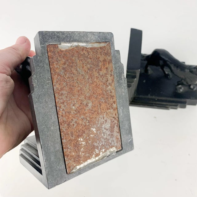 Vintage Pair Cast Metal Borzoi Ronson Black Dog Figure Bookends Art Deco Bronze For Sale In Baltimore - Image 6 of 12