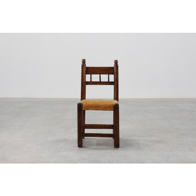 Spanish Hand-Carved Oak Side Chair with Velour Seat, 19th Century For Sale - Image 4 of 14