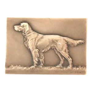 1930s Signed French Dog Medal: Bronze Showing a Setter/Retreiver