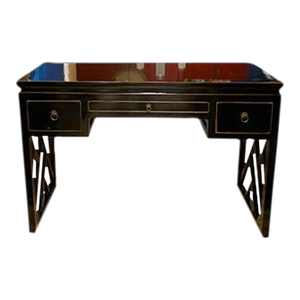 Asian Black Lacquer Panel Legs Writing Desk