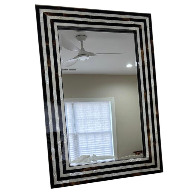 Transitional Highly Decorative Mother-of-Pearl Inlaid Mirror For Sale - Image 3 of 4