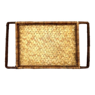 1970's Vintage Bamboo and Rattan Tray For Sale