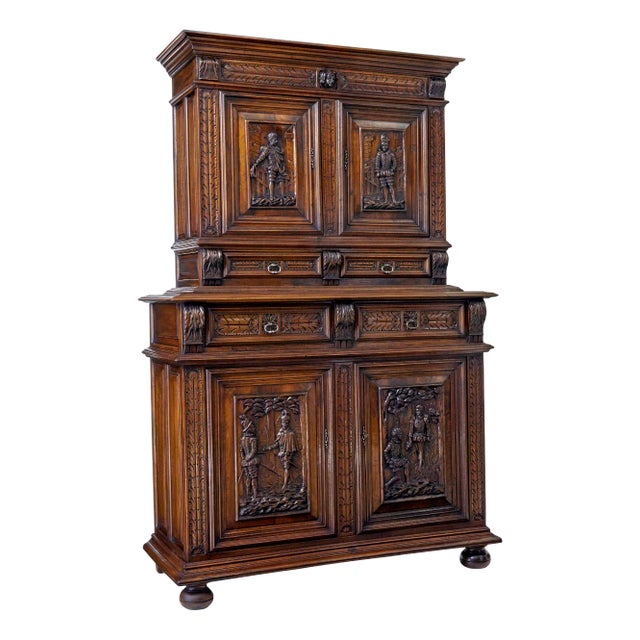 Mid 19th Century Carved Walnut Italian Cabinet, 1850s For Sale