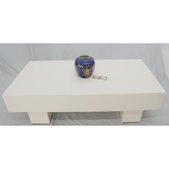 Mid Century Modern Double Pedestal Thick Cream Off-White Lacquer Coffee Table For Sale - Image 6 of 11