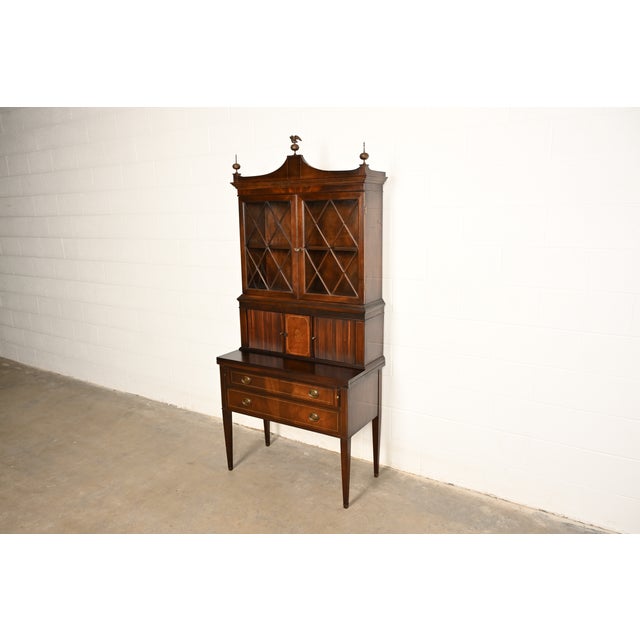 Imperial Furniture Federal Inlaid Mahogany Secretary Desk With Bookcase Hutch, Circa 1940s For Sale - Image 17 of 17