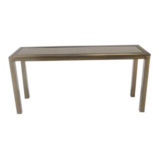 Mid-Century Modern Brass Smoked Glass Rectangular Console Table For Sale