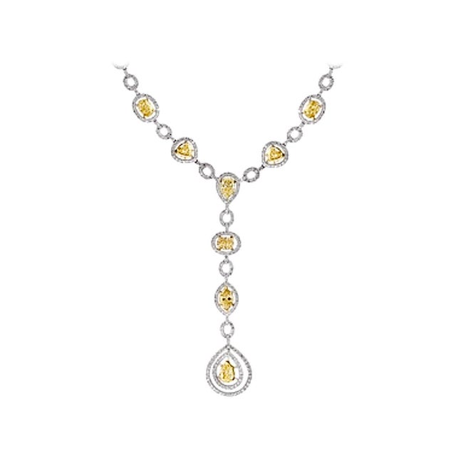 8 Yellow Solitaire Diamond and White Diamond Necklace 18 Karat White Gold For Sale - Image 15 of 18