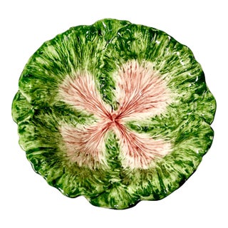 1980s Vintage Hollywood Regency Boho Chic Majolica Cabbage Ware Serving Bowl. For Sale