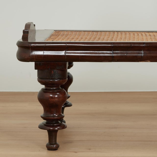 Brown Antique British Colonial Caned Chaise Lounge For Sale - Image 8 of 12