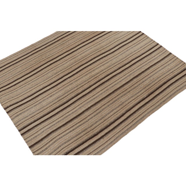Rug & Kilim Vintage Kurdish Persian Kilim in Beige-Brown Stripes by Rug & Kilim For Sale - Image 4 of 7