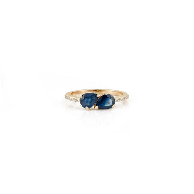 Modern 14k Gold Toi Et Moi Ring Size 9 With 1.45ct Blue Sapphire & Diamonds For Sale - Image 4 of 16