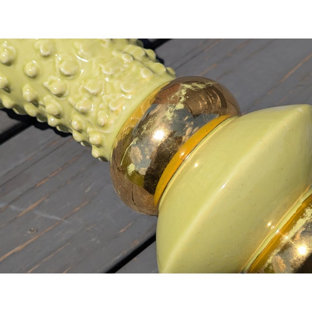 Vintage Mid Century Atomic Ceramic Lamp Base Light Lime Green and Gold With Marble Finial 1950s For Sale - Image 4 of 18