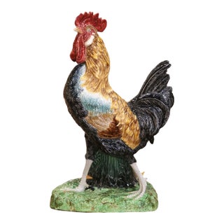 19th Century French Barbotine Rooster Vase in the Manner of Carrier-Belleuse For Sale