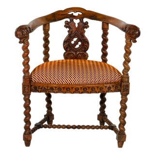 Gothic Revival Yew Tub Chair With Barley‑Twist Supports, Circa 1880 For Sale