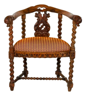 Gothic Revival Yew Tub Chair With Barley‑Twist Supports, Circa 1880