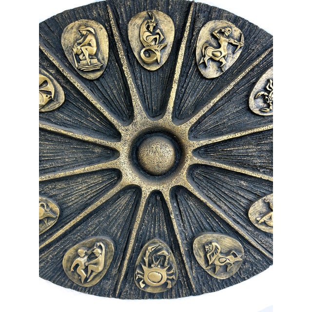 Mid-century Modern Brutalist Fiberglass Zodiac Wall Sculpture Offered for sale is a three-dimensional mid-century Modern...