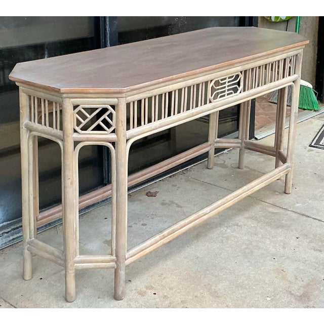 Chinese Chippendale Style Cerused Bamboo / Rattan Console Table Credenza For Sale In Atlanta - Image 6 of 7
