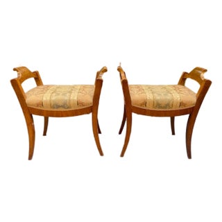 Pair of 19th C. Biedermeier Fruitwood Benches For Sale