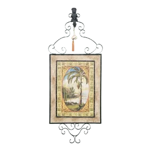 Vintage John Richard Monumental Sized Tropical Palm Tree Iron Scroll Massive Bamboo Wall Art Painting
