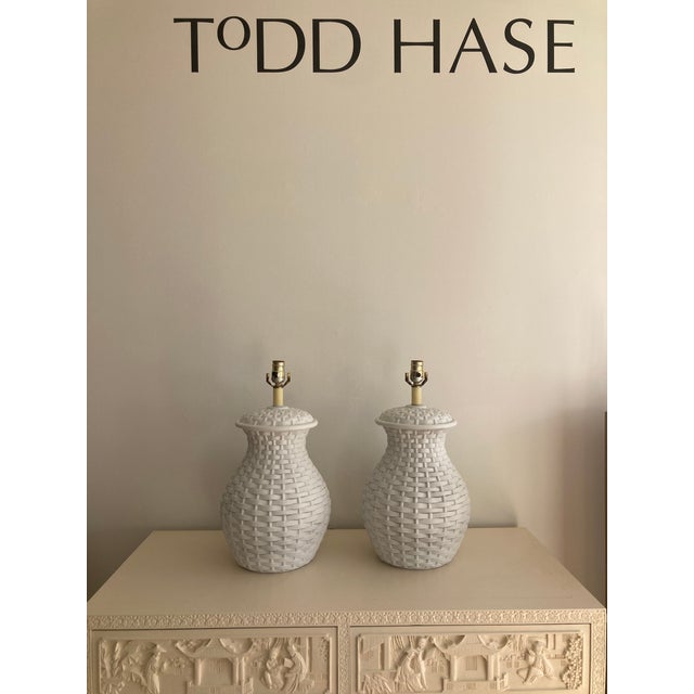 Plaster Basket Table Lamps in the Style of Serge Roche - A Pair For Sale - Image 14 of 14