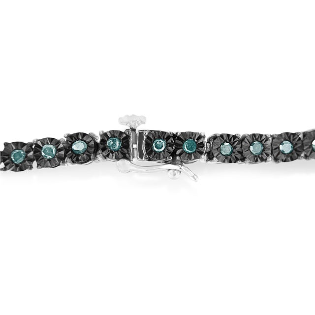 Early 21st Century Black Rhodium Plated .925 Sterling Silver 1.0 Cttw Diamond Miracle Tennis Bracelet For Sale - Image 5 of 7