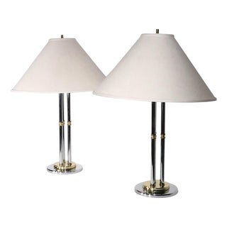 Late 20th Century Hollywood Regency Chrome and Brass Table Lamps - a Pair For Sale
