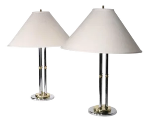Late 20th Century Hollywood Regency Chrome and Brass Table Lamps - a Pair