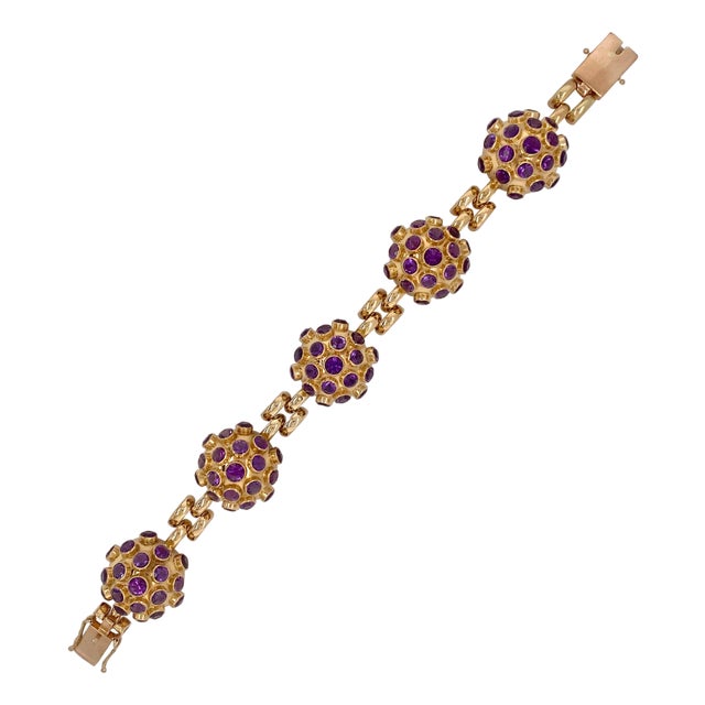 H Stern Style Vintage 18k Gold & Amethyst Sputnik Bracelet For Sale