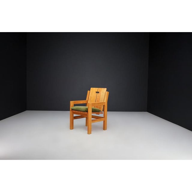 1970s Mid-Century Modern Elm Armchair with Green Velvet Upholstery, France, 1970s For Sale - Image 5 of 13