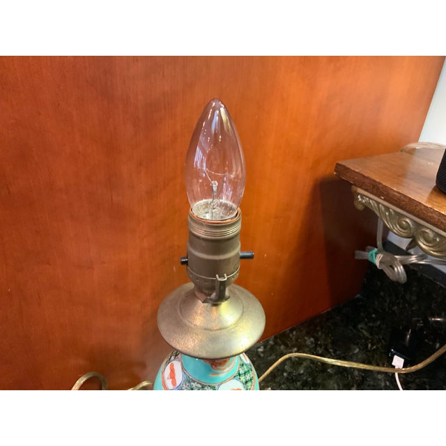 1930s Colorful Chinoiserie Porcelain Figural Petite Lamp (Shade Not Included) For Sale - Image 4 of 8