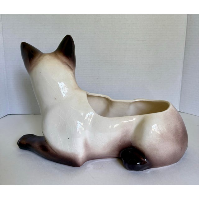 Brown Mid-Century Figurative Siamese Cat Ceramic Planter Cachepot For Sale - Image 8 of 12